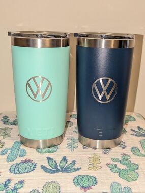 Yeti Rambler Tumblers, Seafoam Green and Navy Blue Volkswagen VW Logo - Set of 2